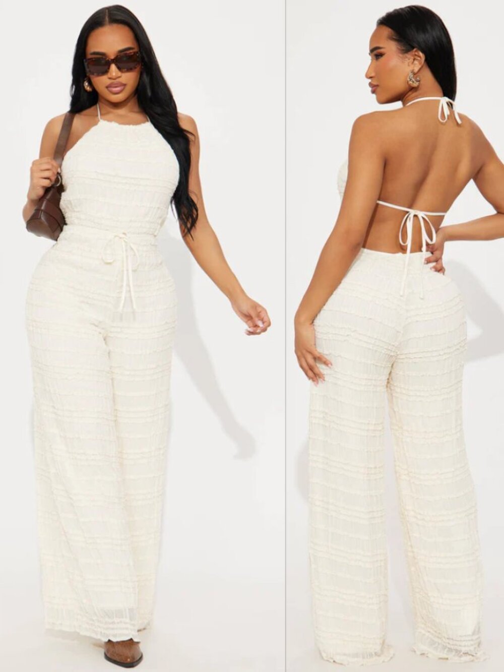Fashion Nova Mojitos On The Beach Chiffon Jumpsuit Cream S NWT